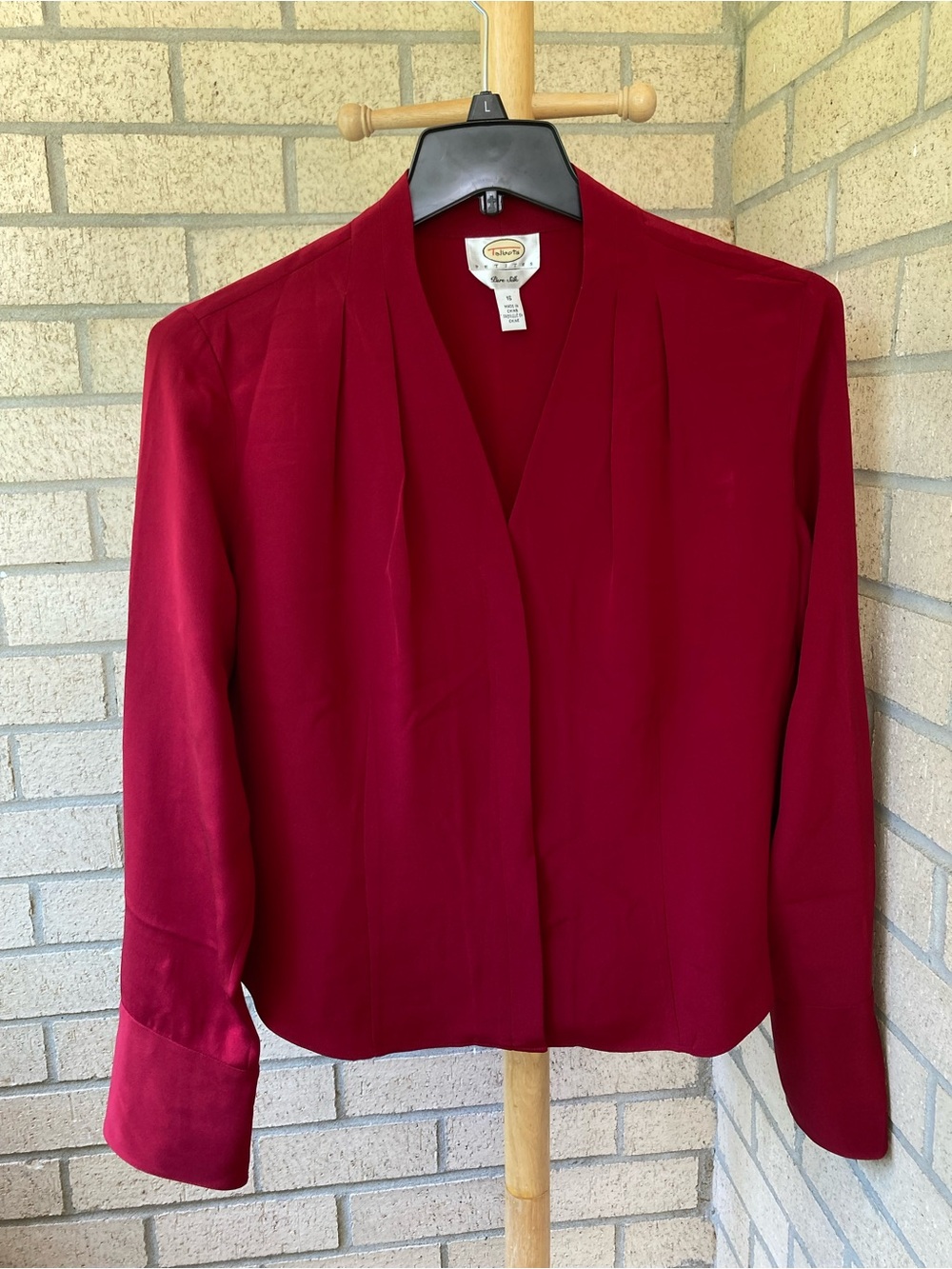 Talbots 100% Silk Red Button Front Pleated Blouse Size 16